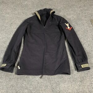 VTG US Navy Dress Jumper 38 Black Wool Cracker Jack 70s Uniform Eagle Patch USA‎